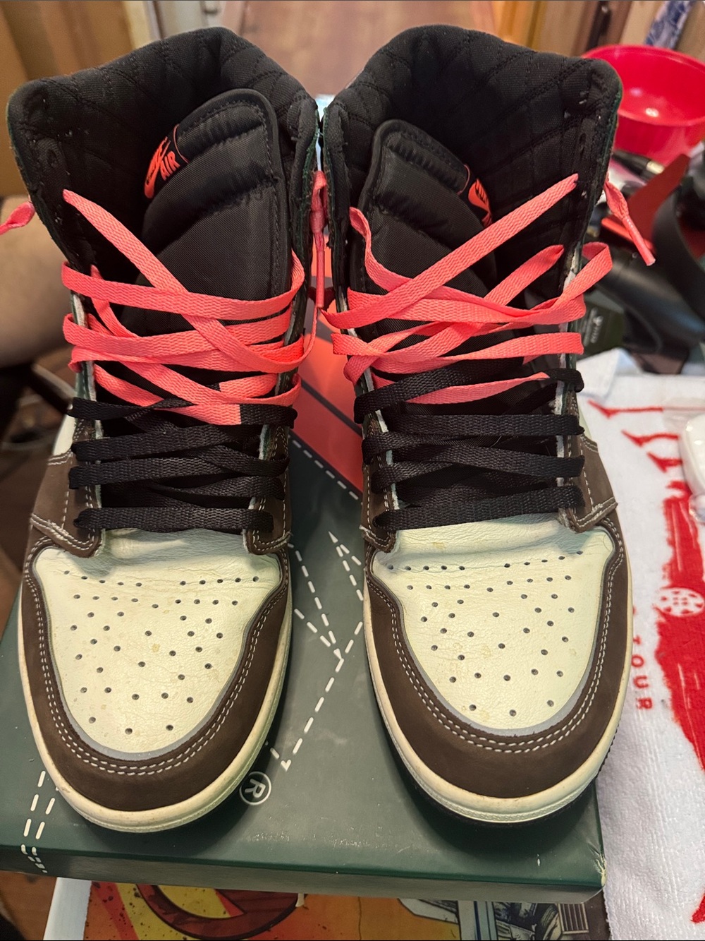 Nike Air Jordan 1 High - Brown, White with Pink Laces
